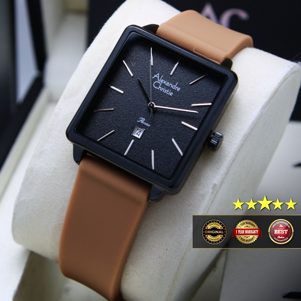 Ready Stock 2023 Jam Alexandre Christie Wanita 2810 LD Brown Black Original Simpel Cantik Anggun Ele