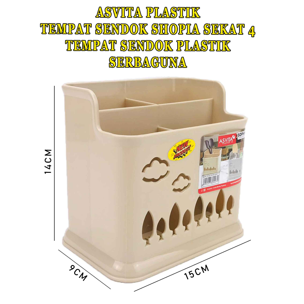 Tempat Sendok Shopia Sekat 4* ASVITA Plastik* Tempat Sendok Plastik