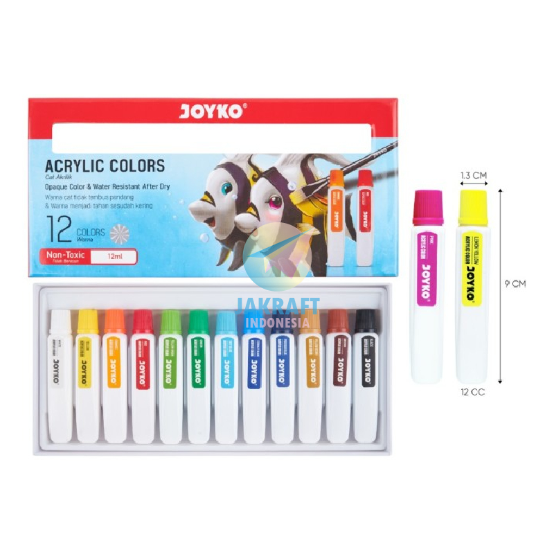 

ghg (12 Pcs) Cat Lukis Akrilik JOYKO ACC-12ML-12C Acrylic Paint Set 12 Warna