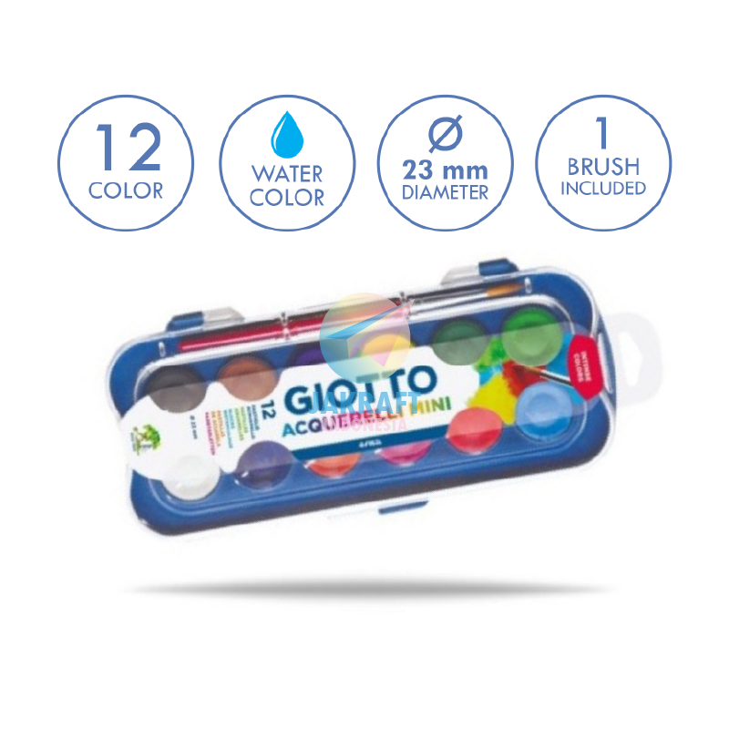 

BH01 (1 Set) Cat Air GIOTTO 12 Warna Watercolor Mini Acquerelli +Bonus 1 Pcs Kuas Lukis