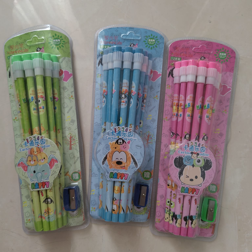 

GoLiving Pensil Kayu Karakter Lucu Set Isi 12 pcs Anak Sekolah Kado Suvenir