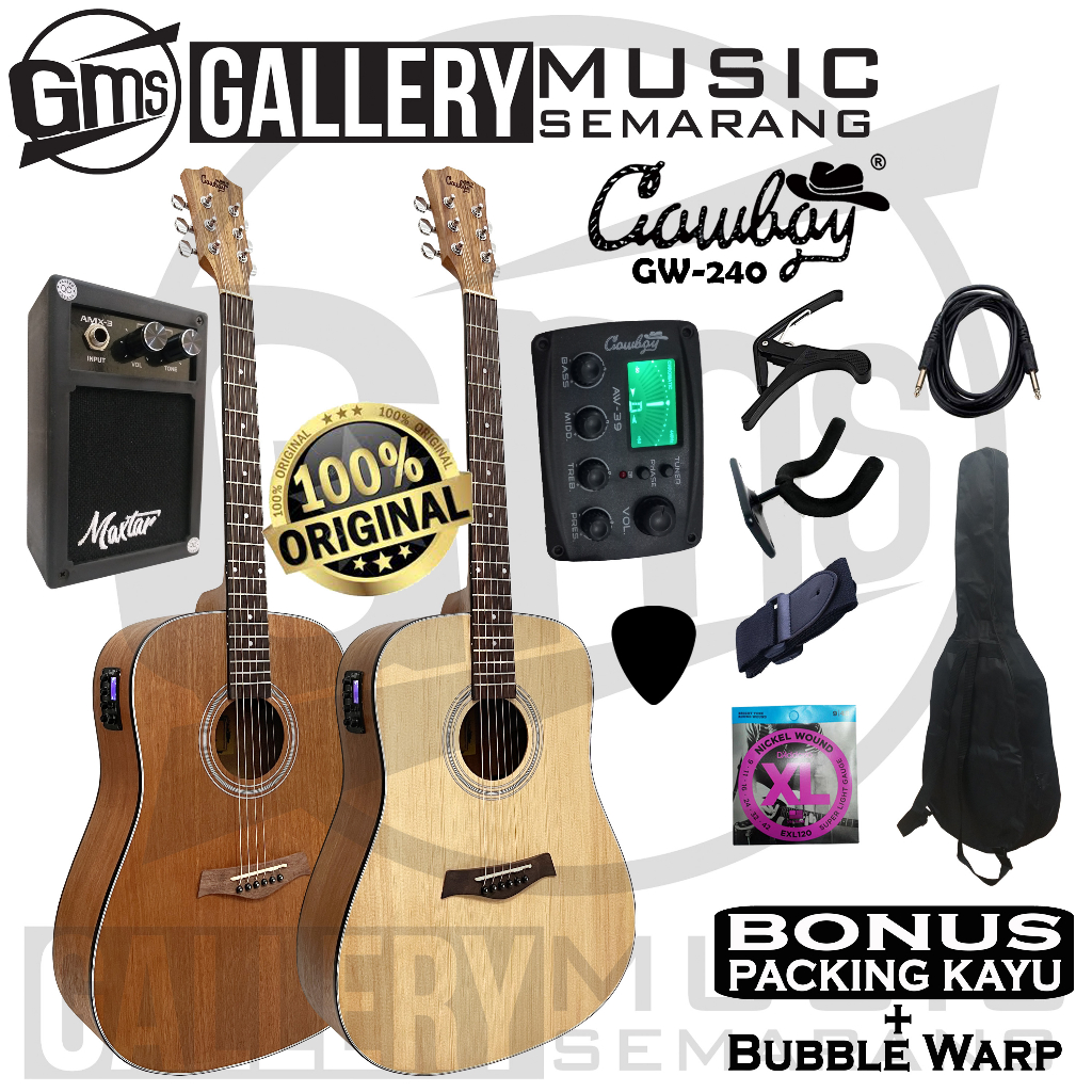 ORIGINAL!!! Gitar Akustik Elektrik Import Merk Cowboy GW-240 NA GW 240NS Equalizer Tuner AW-39