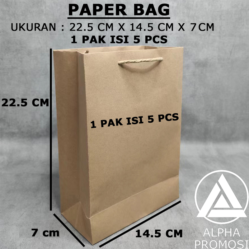 

[Isi 5 pcs] Paperbag Polos 22.5 X 14.5 X 7 cm Tali Tebal Bahan Kraft 275 gsm Packaging Bungkus Tas Kertas Belanja / Shopping / Kantong Souvenir / Samson Box