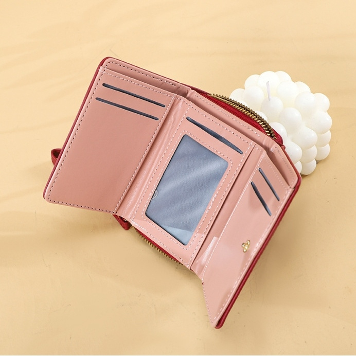 DOMPET LIPAT WANITA RESLETING UANG KOIN KERTAS MINI IMPORT KEKINIAN KECIL KULIT MERAH PALMEY WA679R1 PREMIUM CEWEK FASHION ORI BATAM BRANDED KOREA REMAJA SLOT KARTU PENDEK LUCU SIMPLE