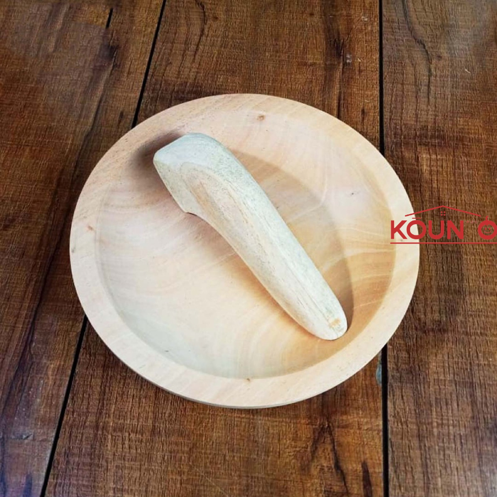 Ulekan Kayu Cobek Kayu Mahony Premium Alat Tumbukan Bahan Makanan