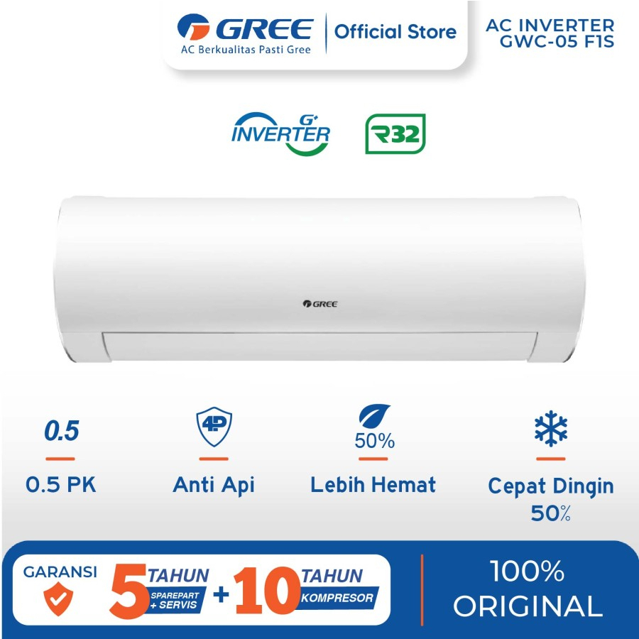 GREE AC F1S SERIES - INVERTER 1/2 - GWC-05F1S - White (Indoor&amp;Outdoor)