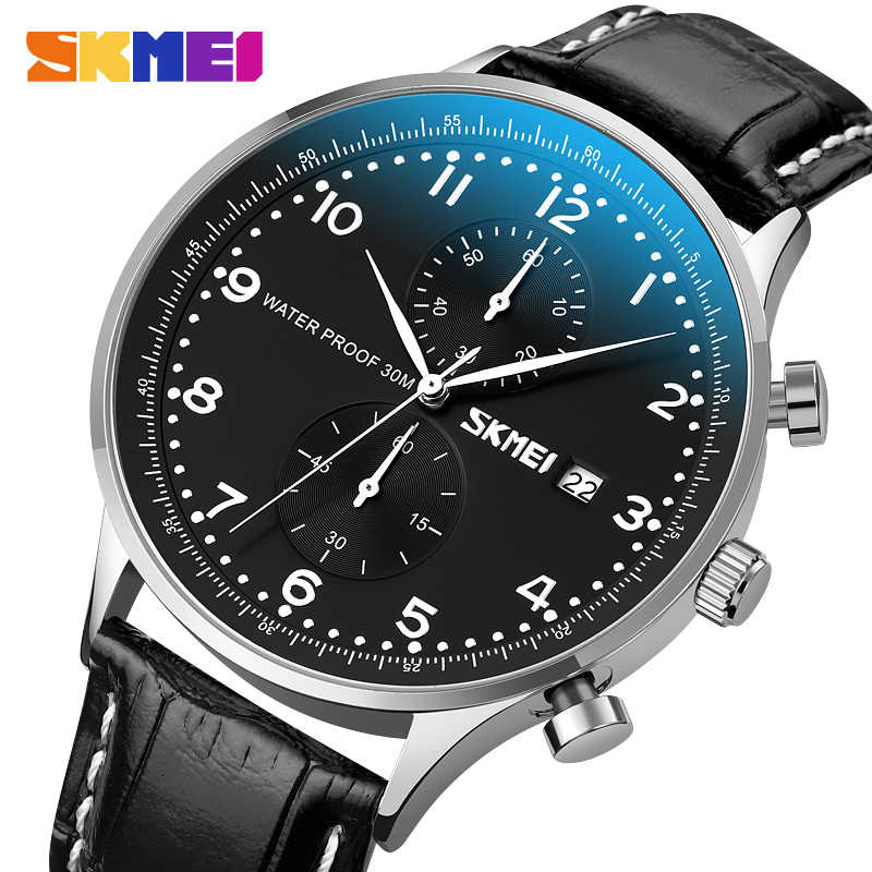 SKMEI 9301 Jam Tangan Pria Analog Chrono Tali PU Leather WATCHKITE WKOS