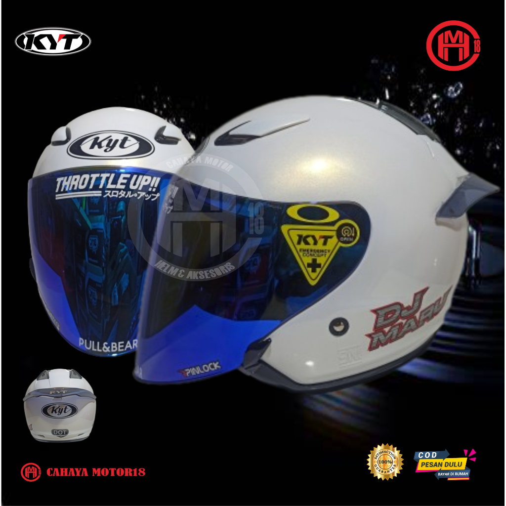 PAKET GANTENG KYT DJ MARU WHITE SOLID PUTIH VISOR IRIDIUM|KYT half face