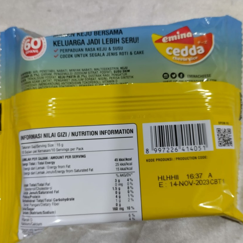 Emina Cedda / Slice Cheese Cheddar [150gr - isi 10pcs]