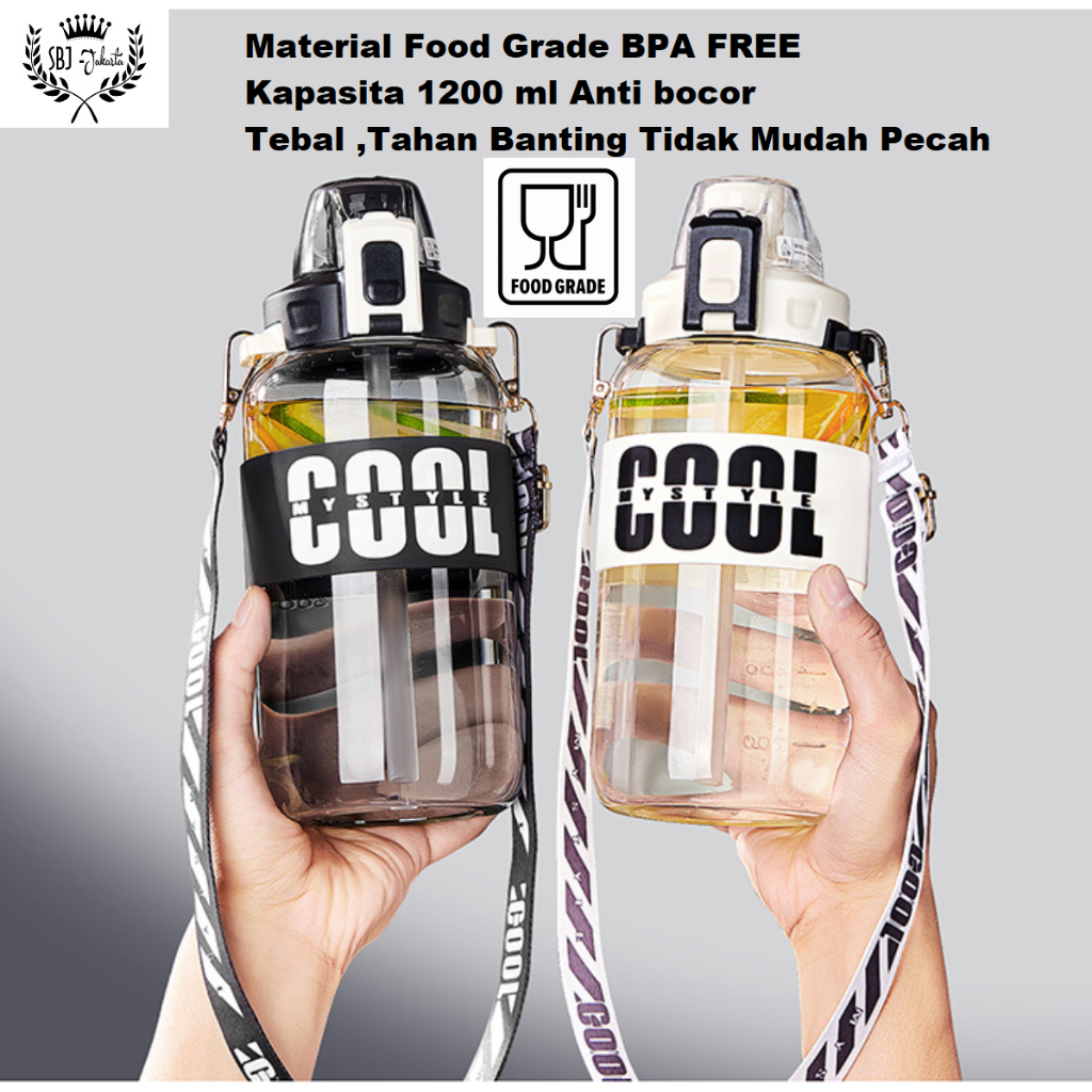 BOTOL MINUM UKURAN BESAR COOL STYLE 1200 ML FOOD GRADE BPA FREE DUA FUNGSI