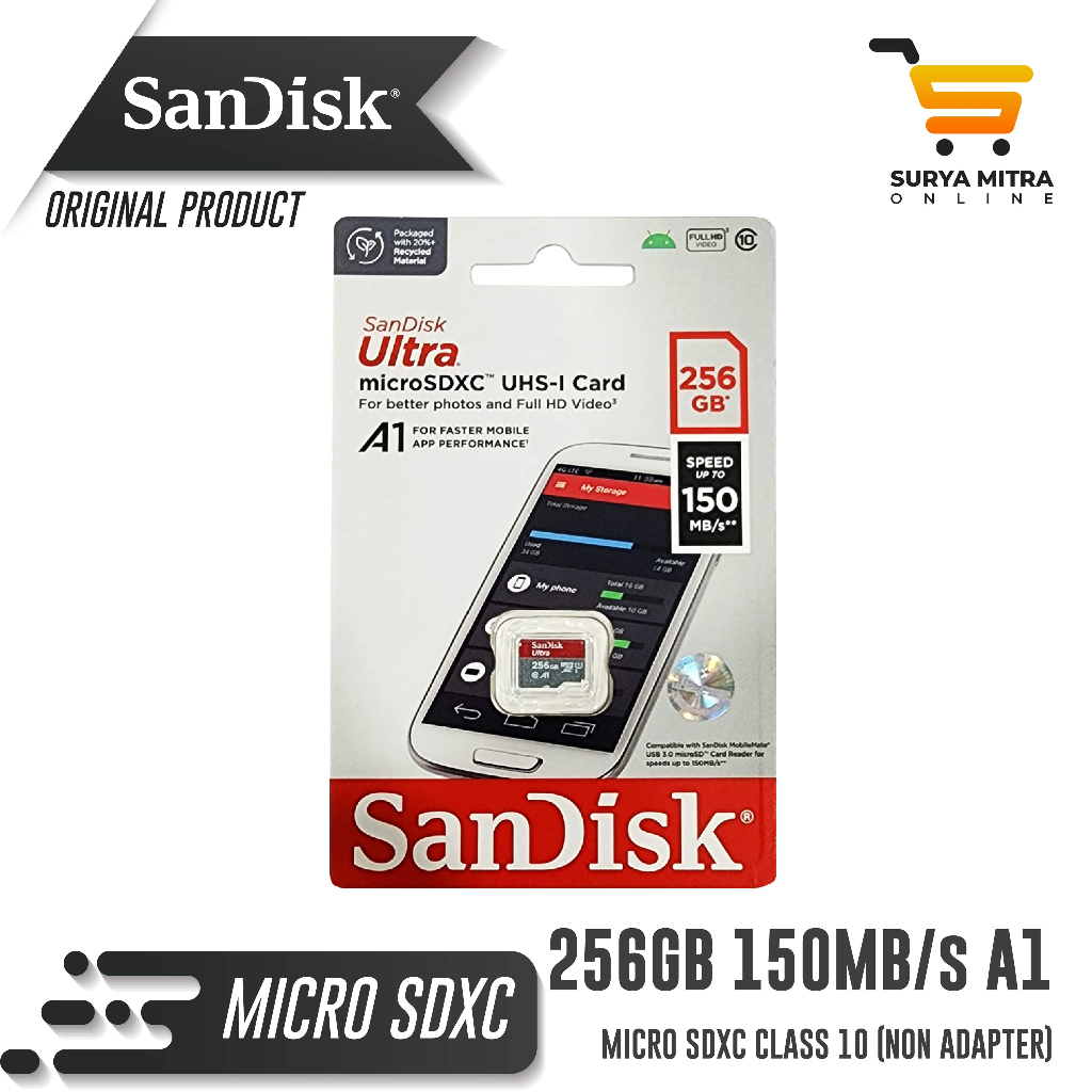 MicroSD SanDisk Ultra 256GB 150MB/s microSDXC A1 UHS-I