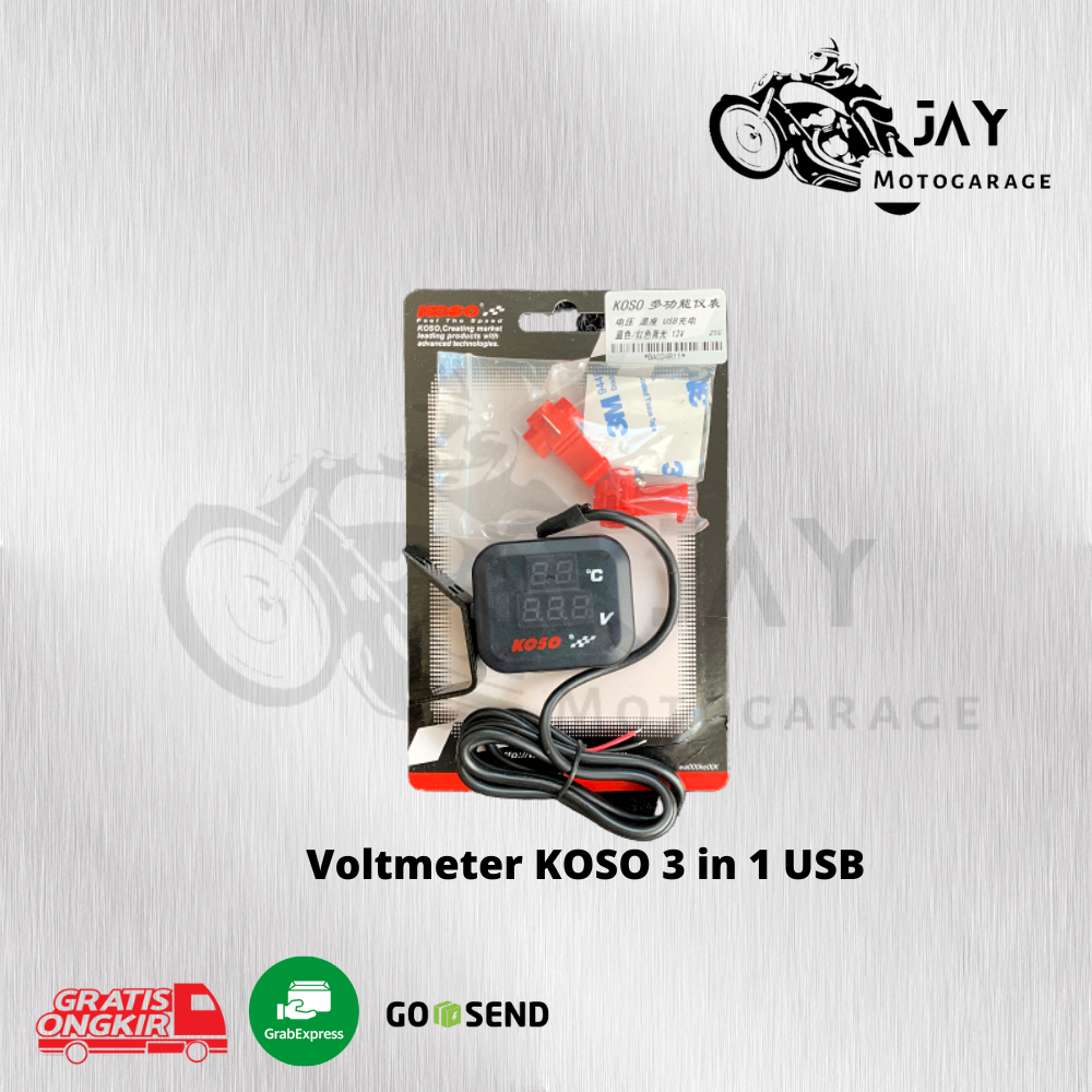 ORIGINAL KOSO Voltmeter + Temperatur + Port USB + BRACKET 3 in 1
