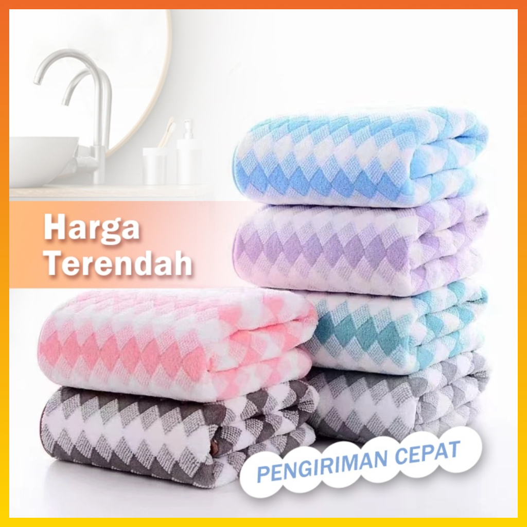 Handuk Mandi Tebal Lembut Halus Bath Towel Handuk Dewasa Bayi Motif Diamond ZigZag Handuk Mandi Daya Serap Tinggi WHFURNITURE