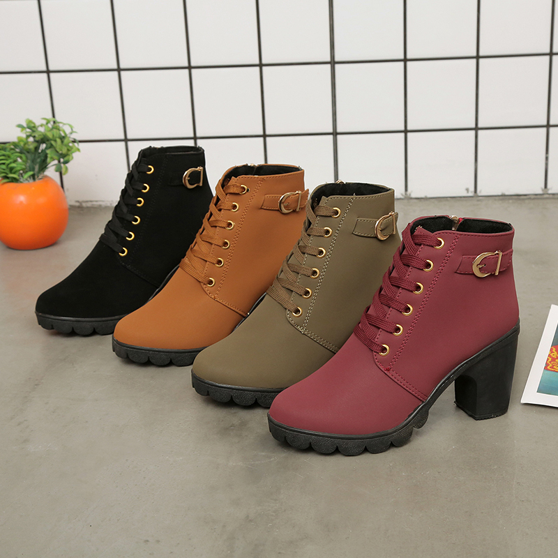 Korean Boots Laces Zipper Ankle Heels Wanita 5397 (36 - 40)