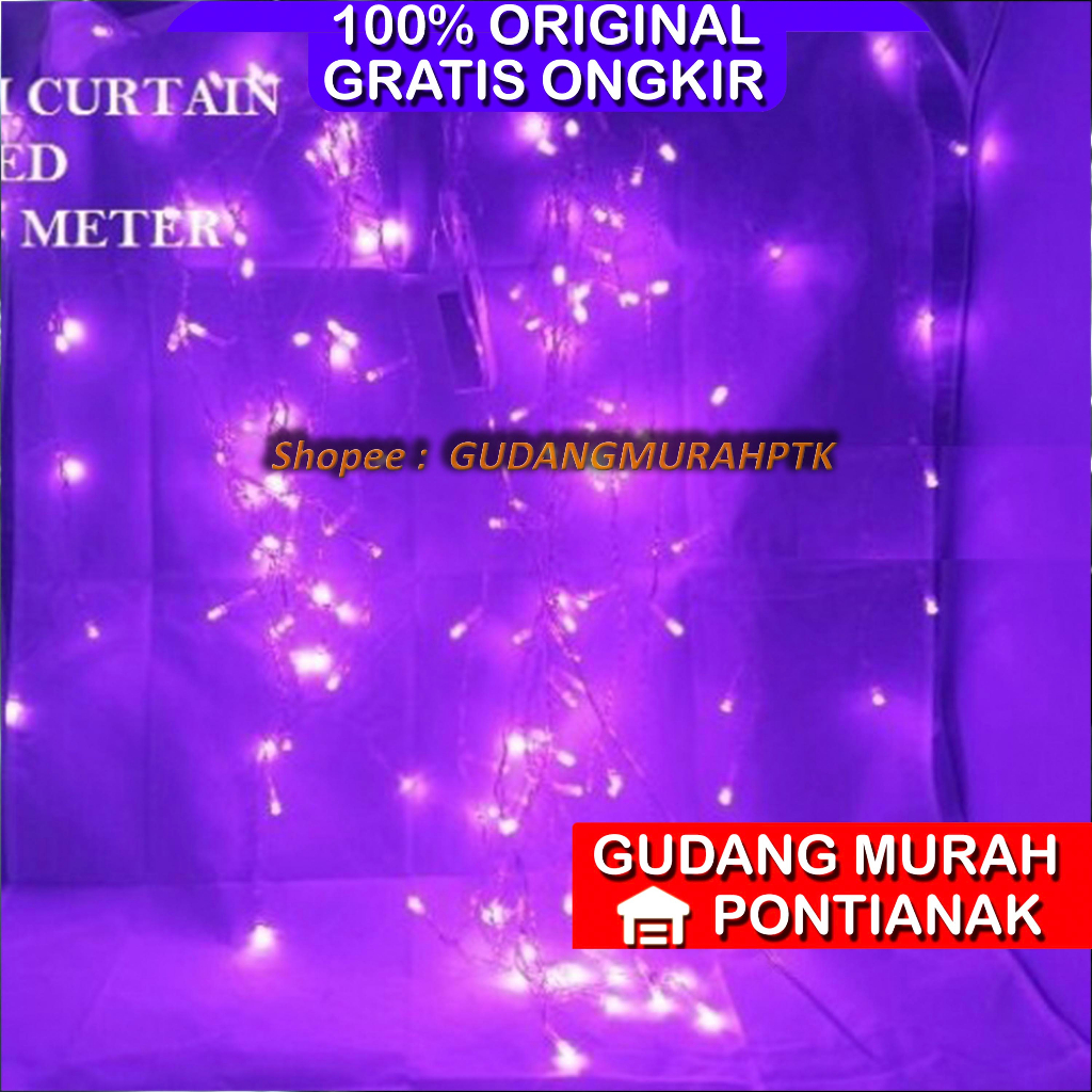 Lampu Tirai Hias Tumblr 4.5M 4,5M 4,5 Meter Warna Warni Warm White Putih HIJau Pink Ungu Merah Biru Tahun baru Natal idull fitri ulang tahun atau acara lain