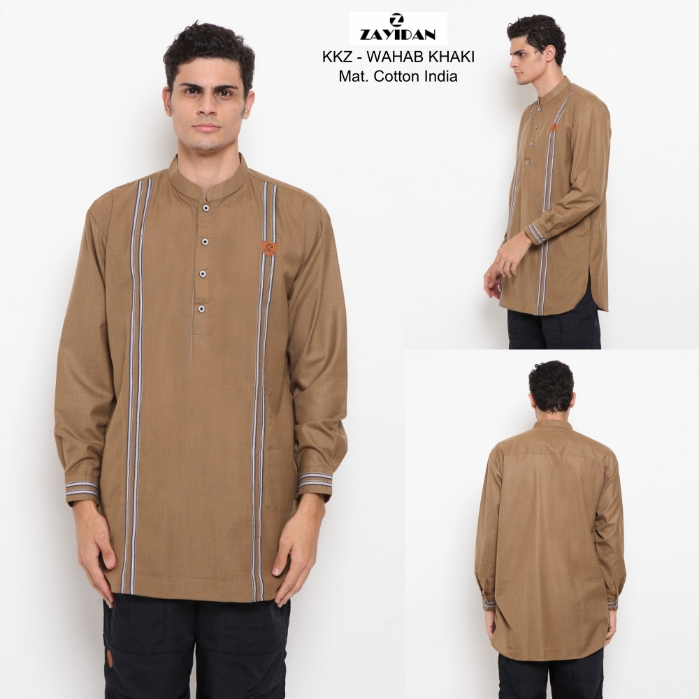 Zayidan Baju Koko Pria Dewasa Wahab Bahan Cotton India Lengan Panjang Warna Khaki