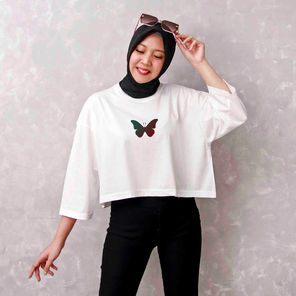 KAOS wanita KUPU KUPU CROP  combed30s terbaru