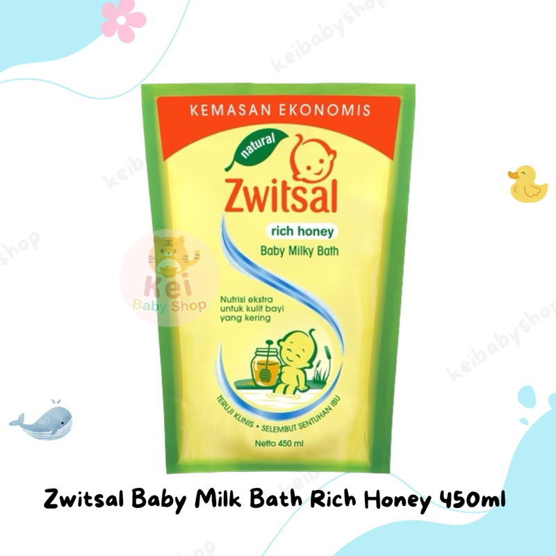 Zwitsal Baby Milk Bath Rich Honey Refill 450ml Sabun Mandi Bayi