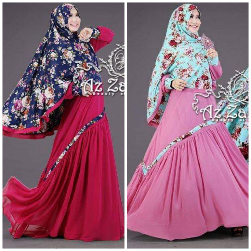BIG SALE Brand Premium AZZAHRA MAWAR SYARI Setelan Wanita Muslimah Gamis Dress Khimar Hijab Kerudung