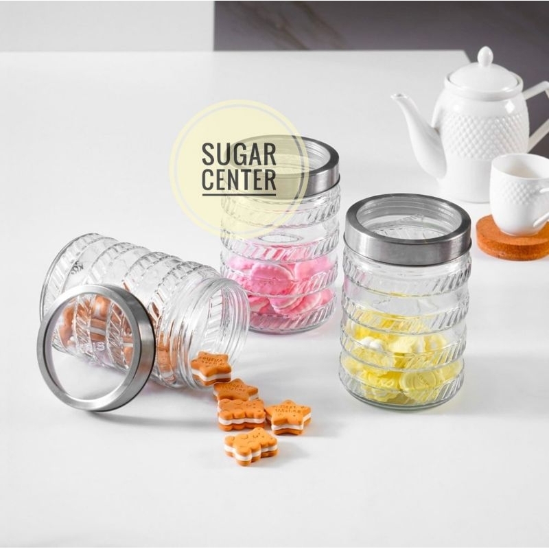 Krishome Set 3 Pcs Stoples Medium Strips 1.1 Liter/Toples Kue/Toples Makanan/Toples Cemilan/Toples K