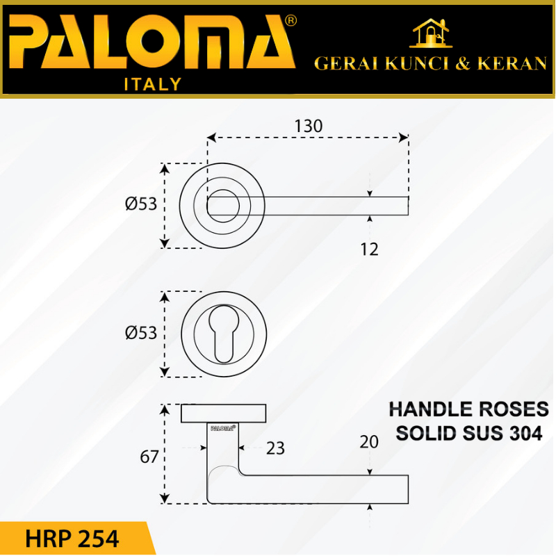 Handle Pintu Roses PALOMA HRP 254 LHS RUBEN STAINLESS STEEL