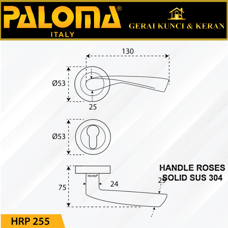 Handle Pintu Roses PALOMA HRP 255 LHS SALVIO STAINLESS STEEL