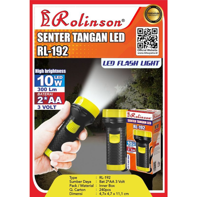 Senter tangan 10watt LED 300Lm Rolinson RL-192 senter kecil 10watt baterai AA 3V