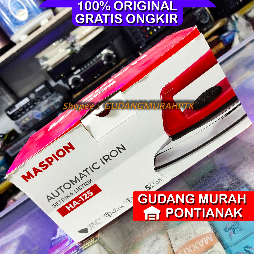 SETRIKA LISTRIK AUTOMATIC MASPION DOUBLE PROTECTOR COATING SOLE PLATE HA-125 ANTI LENGKET