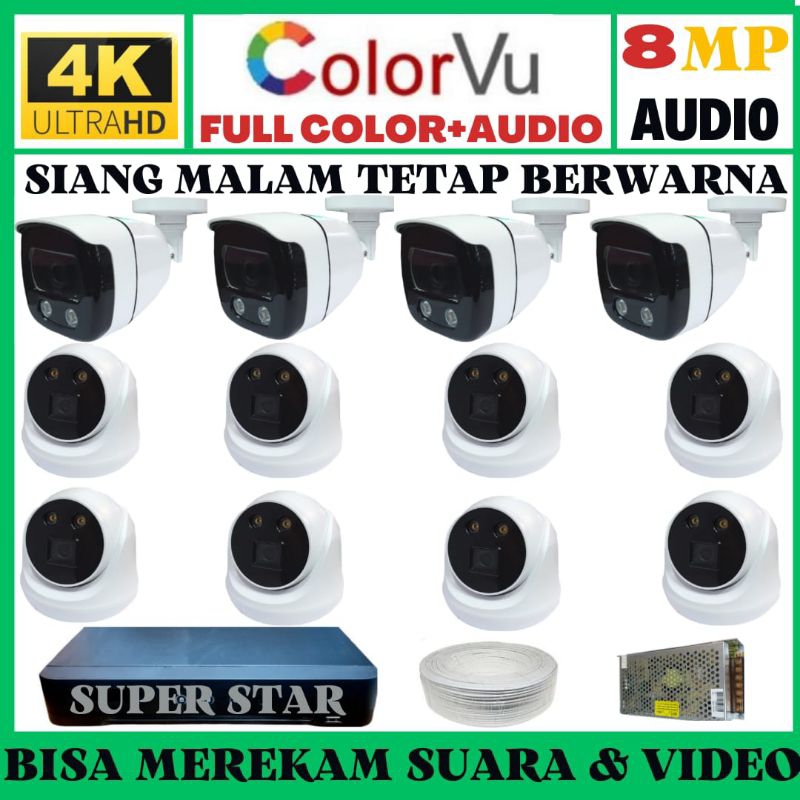 PAKET CCTV COLORVU 16 CHANNEL 12 KAMERA 8MP 4K ULTRA HD 2560P + AUDIO