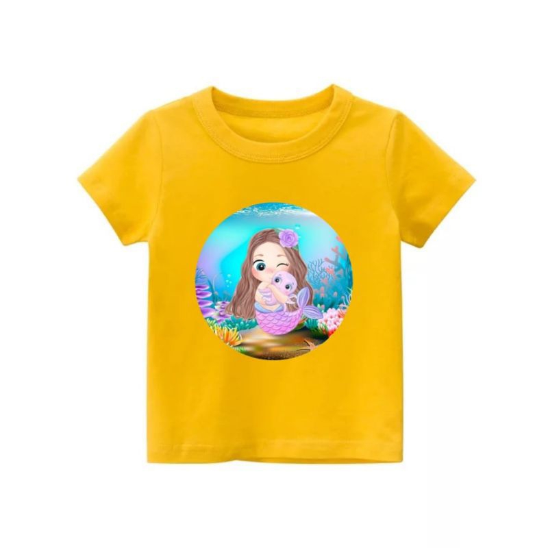 kaos anak perempuan motif putri duyung 3d