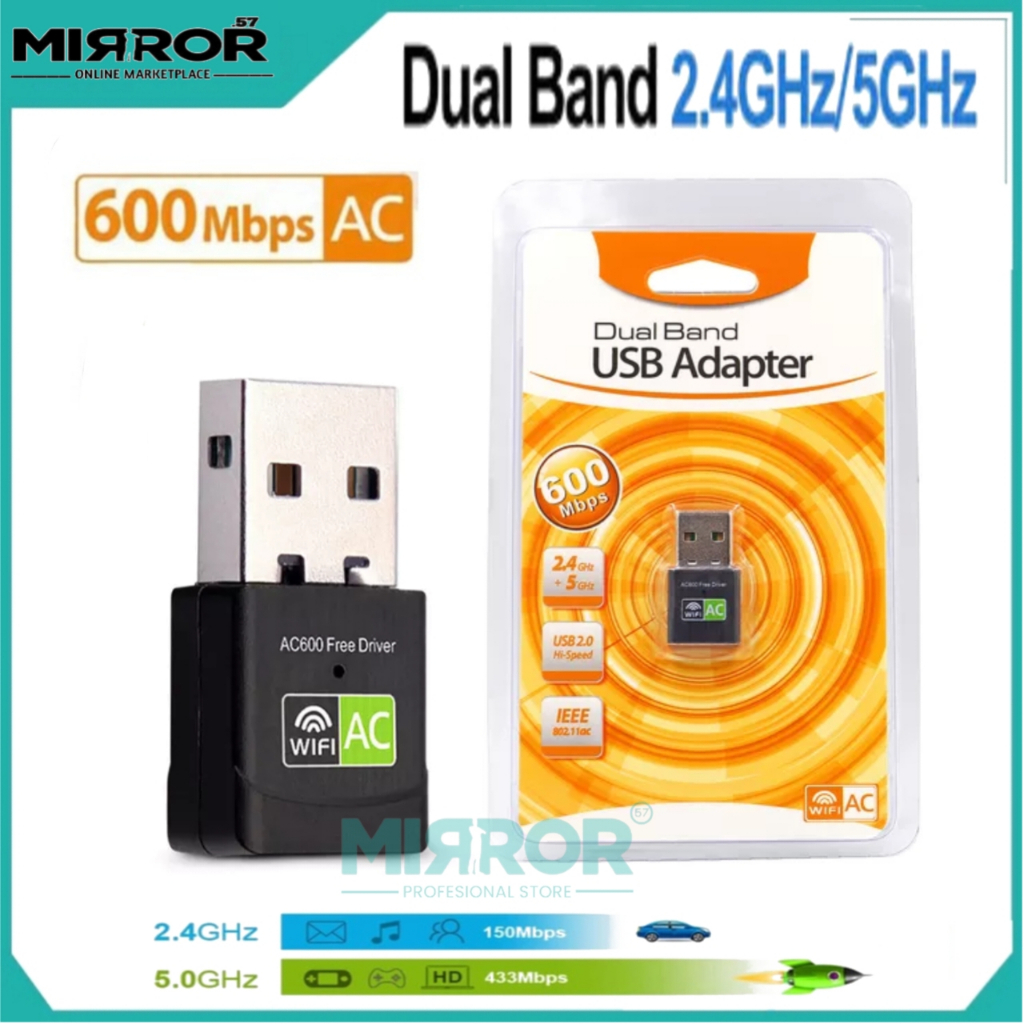 USB WIFI Penangkap Sinyal Wireless Adapter 600Mbps DualBand Di Laptop PC - 802.11N 11AC / USB 2.0