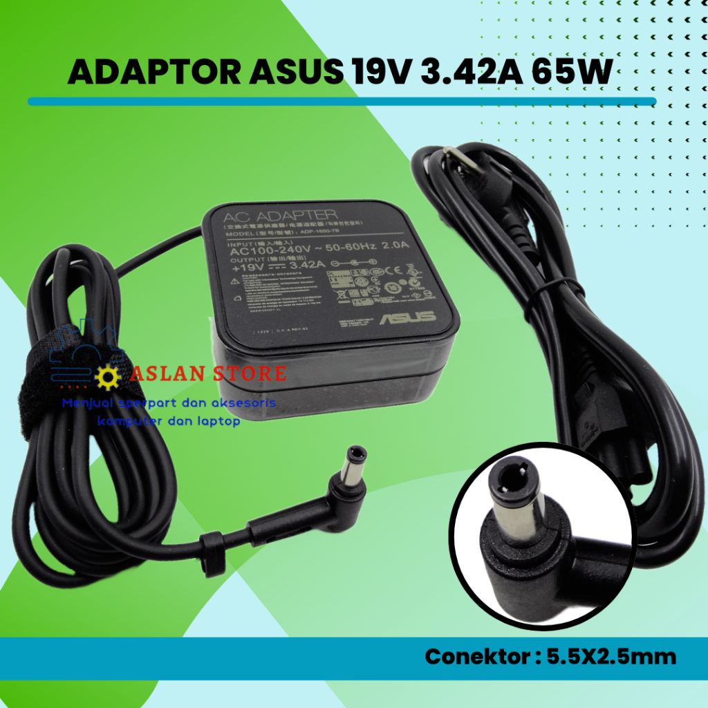 AC Adapter 19V 3.42A 65W Adaptor Charger Laptop Asus A45 A45A A45V X45A X45U X45C S501A S501U S505CA S505CB S505CM V300 V300CA V400 V400CA V500 V500CA V550 V550CA