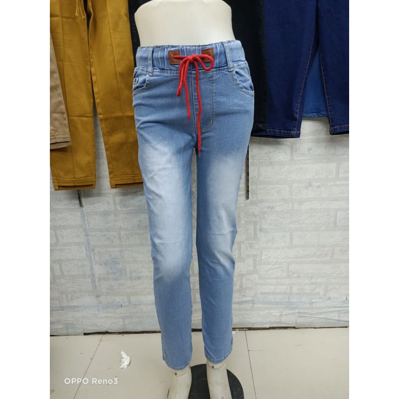 Celana Jeans Wanita Jen Cewe ABG Melar Stress Pinggang Karet