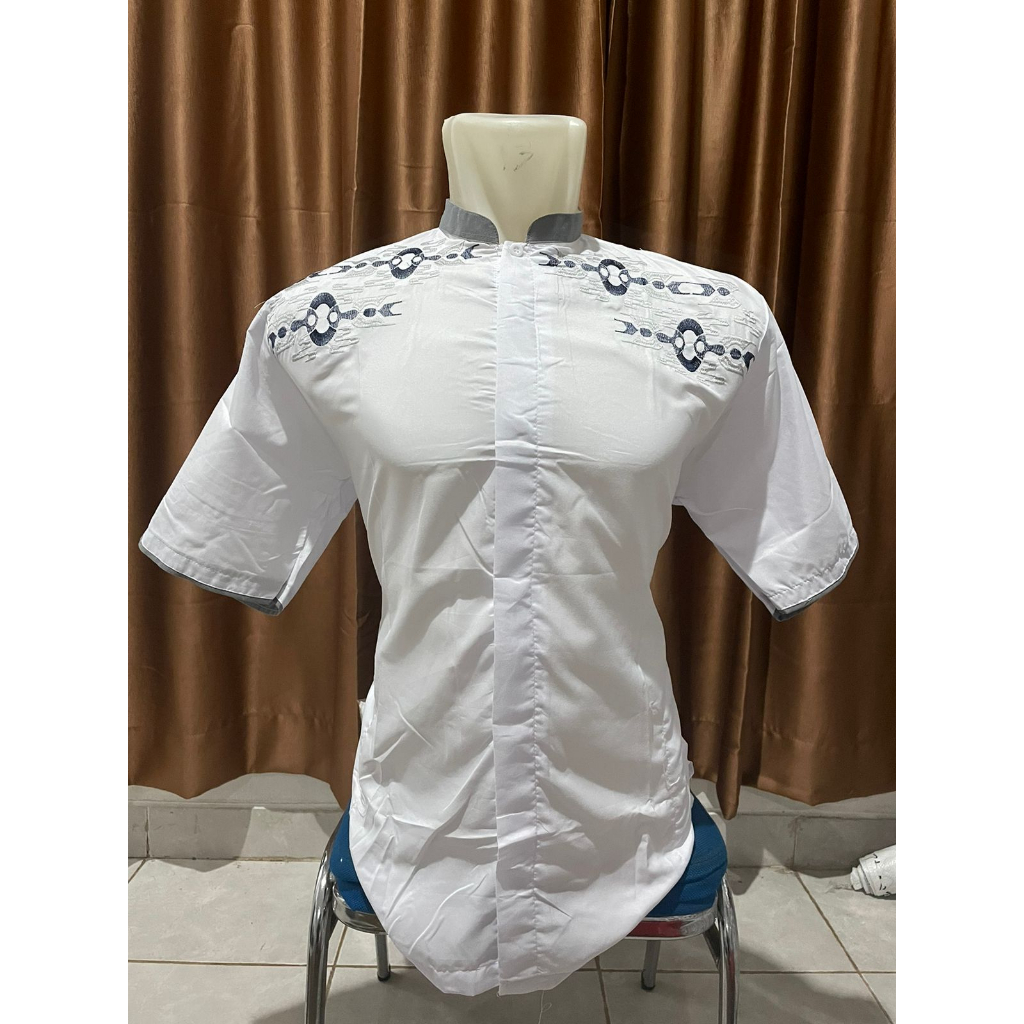 Baju Koko Pria Dewasa Putih Bersih Bordir Lengan Pendek
