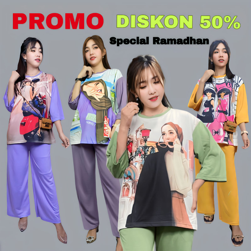 PROMO LEBARAN LD 120 SETELAN WANITA ONESET CELANA WANITA DAN ATASAN WANITA OVERSIZE VIRAL