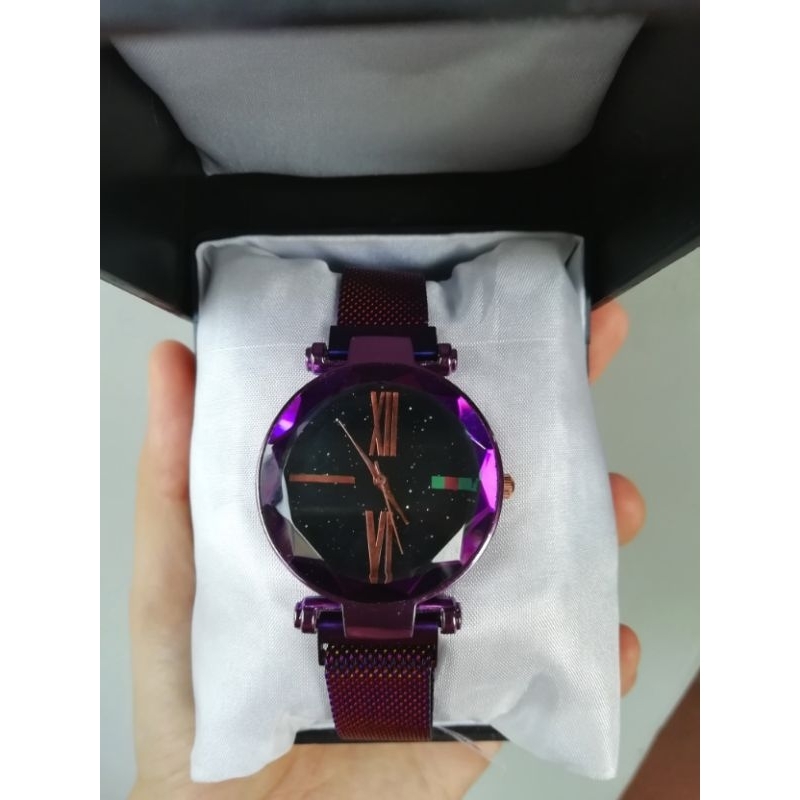 Jam Tangan Magnet / Jam Tangan Fashion Ungu lucu mewah