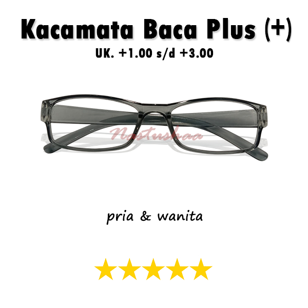 Kacamata Baca Lensa Plus Uk. +1.00 s/d + 3.00 Kaca Mata Pria Wanita Rabun Dekat Bingkai Abu-Abu Reading Glasses Free Tempat Kacamata Mika dan Lap