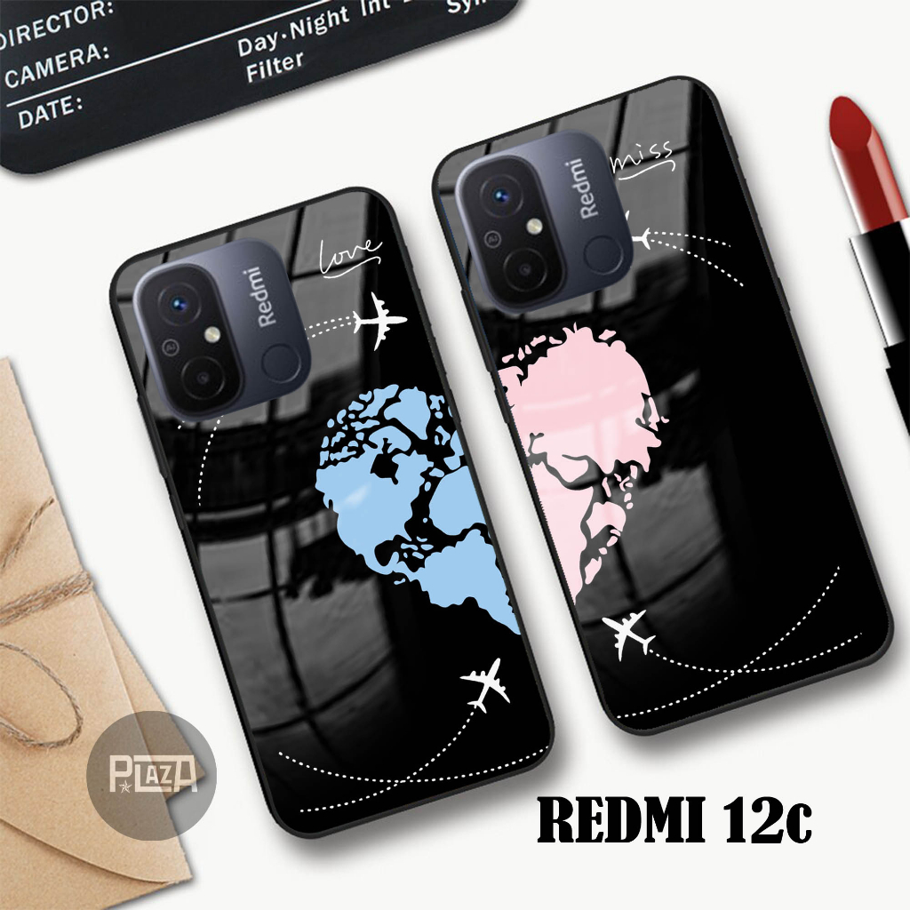Softcase Glass Kaca COUPLE [K119] REDMI 12C Terbaru Casing Handphone-Pelindung Handphone