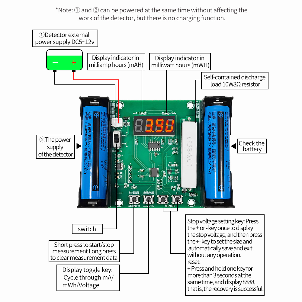 XH-M240 Battery Capacity Tester mAh mWh untuk Pengukuran Digital Baterai Lithium 18650 Adonan Lithium