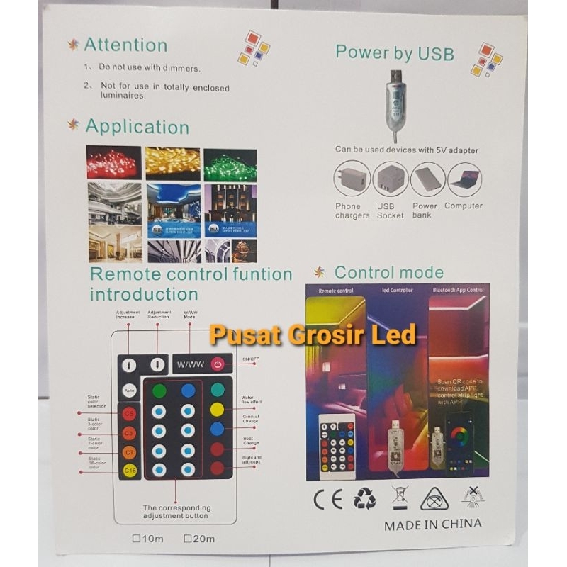 Led Strip 10 Meter MEIWA RAINBOW POWER USB dengan REMOTE KONTROL / LED FAIRY NIGHT 10 METER RAINBOW /LAMPU VARIASI
