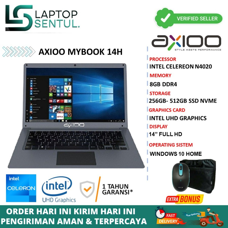 Laptop Murah Baru Axioo MyBook 14H Intel Celeron N4020 RAM 8GB SSD 512GB 13.3” FHD WINDOWS 10 PRO