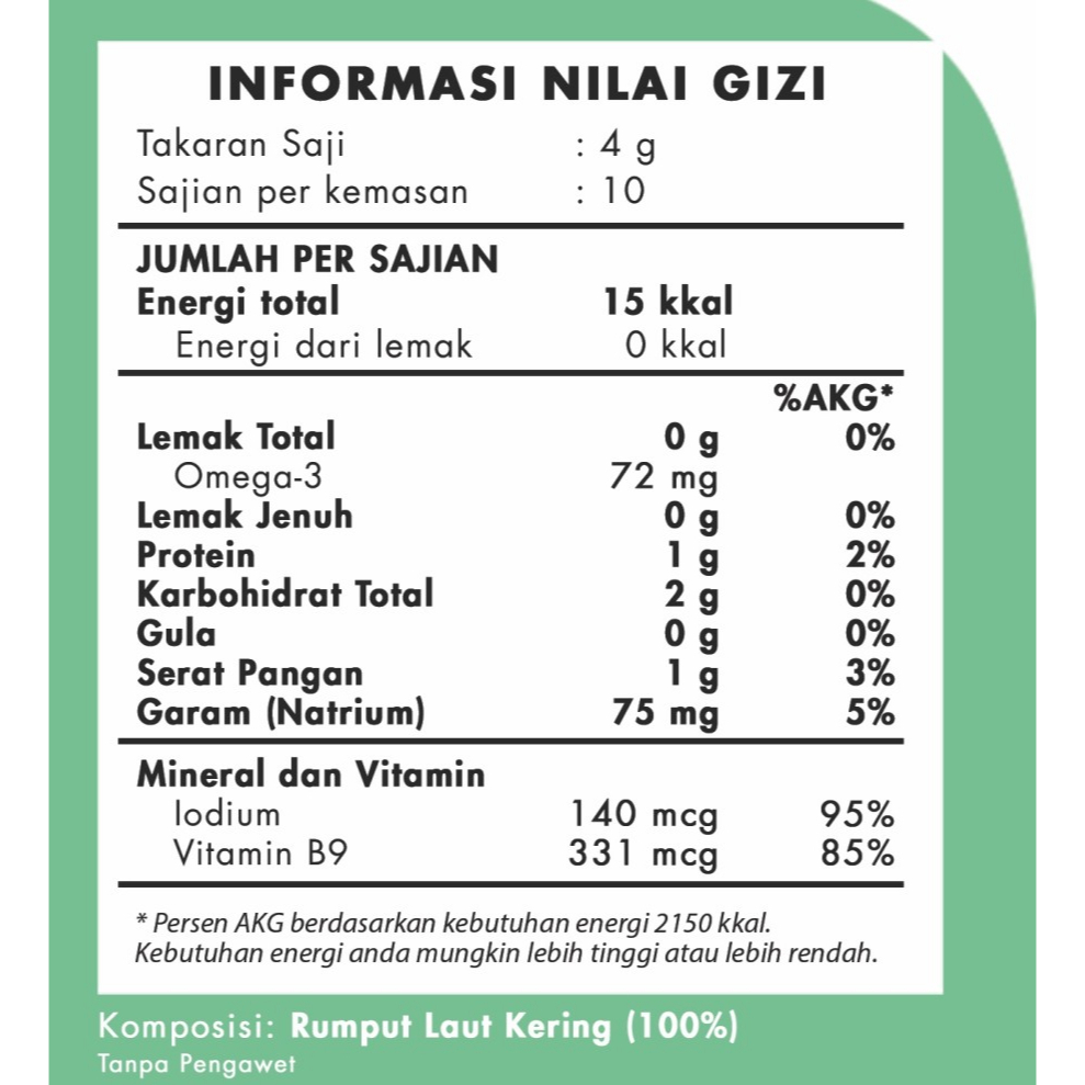 CRYSTAL Seaweed Food Powder - Bubuk Rumput Laut Nori Wakame 50gr