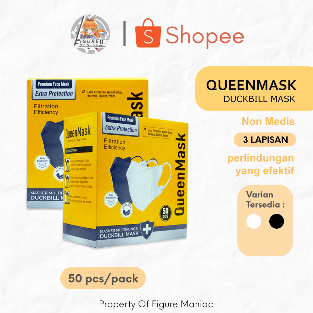 Figure Maniac - Masker Duckbill Queen Mask Dewasa 3 Ply isi 50 Pcs Original