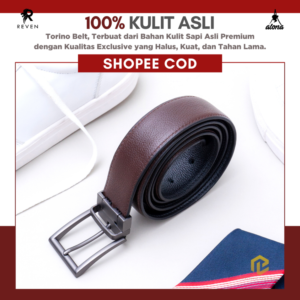 Ikat Pinggang Pria Kekinian Model Switch Bolak Balik 180 Bahan 100% Kulit Sapi Asli - TORINO BELT