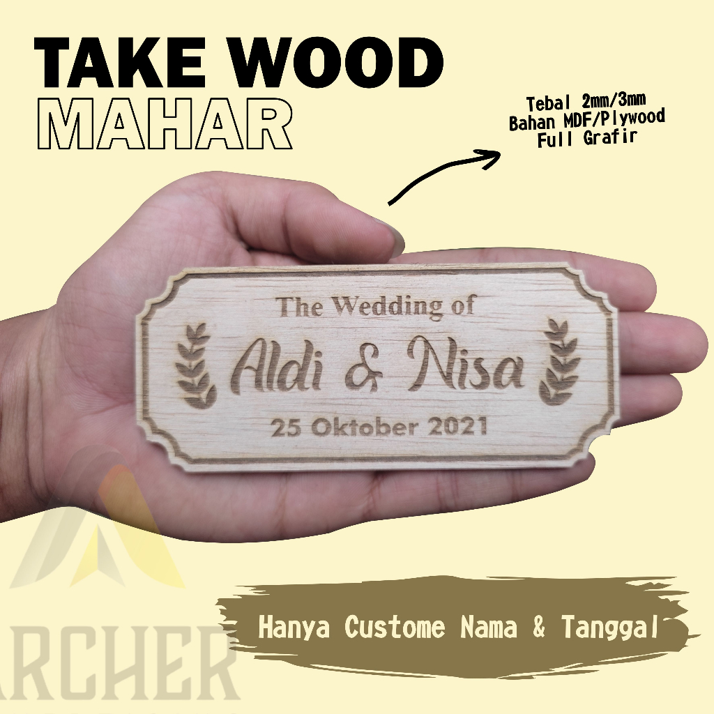 TAG WOOD CUSTOM NAMA GRAFIR PLYWOOD UNTUK DEKORASI MAHAR