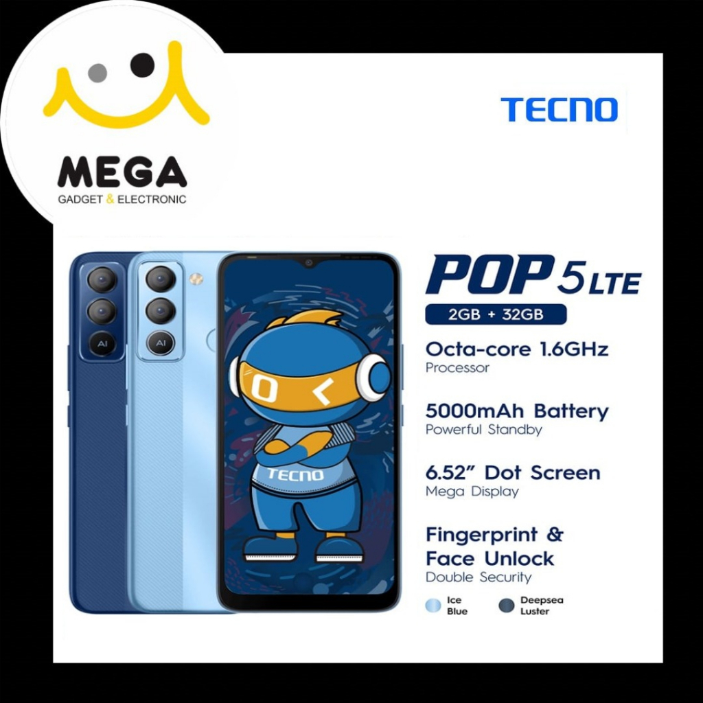 Tecno Pop 5 LTE 2GB + 32GB Garansi Resmi Tecno Indonesia