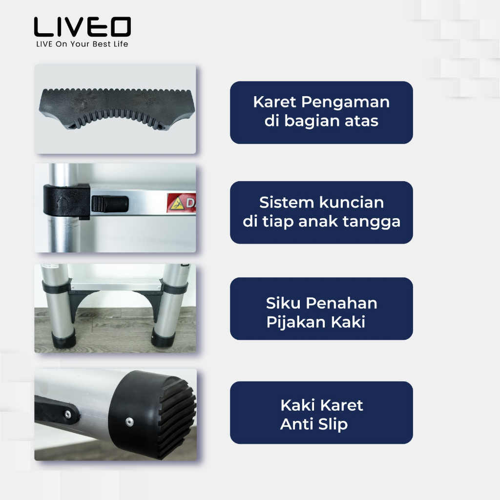 Tangga Single Telescopic Liveo LV-203B / Tangga Lipat Alumunium Teleskopik