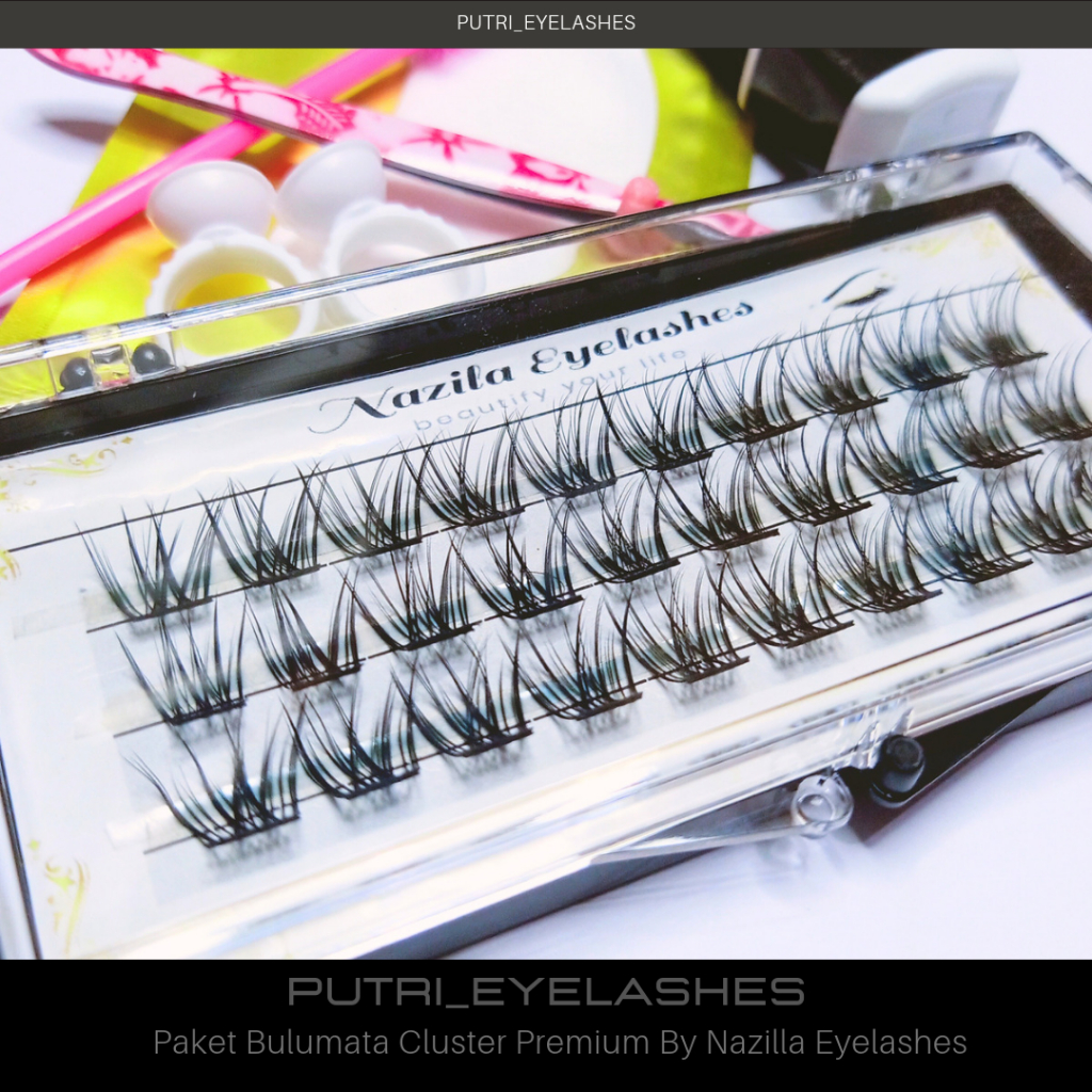 Paket Bulumata Cluster Premium By Nazilla Eyelashes - 2 Ring Glue - Sisir Bulumata - Pinset - Eye Gel Patches - Lem Glue