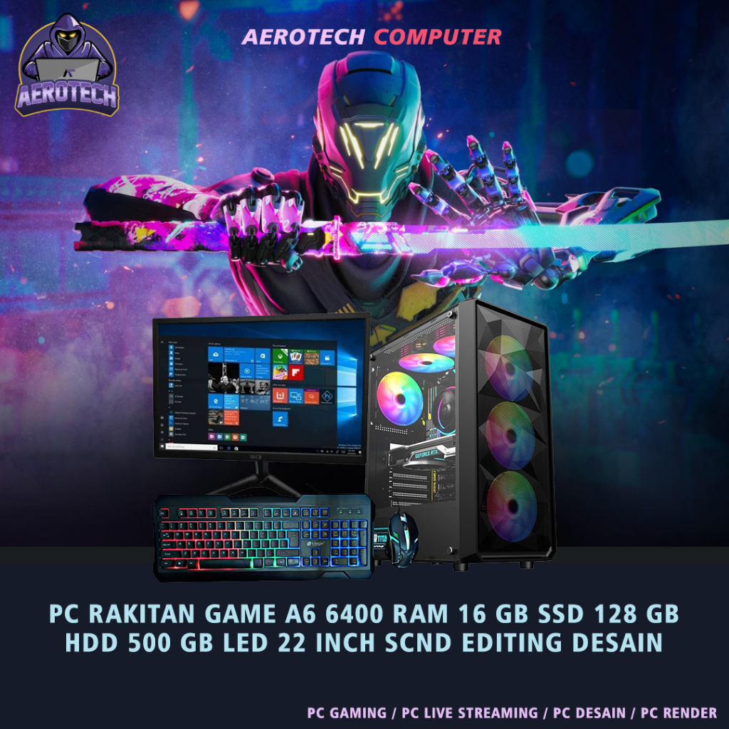 PC RAKITAN GAME AMD A6 6400 RAM 16 GB SSD 120 GB HDD 500 GB LED 24 INCH SIAP PAKAI FULL APLIKASI