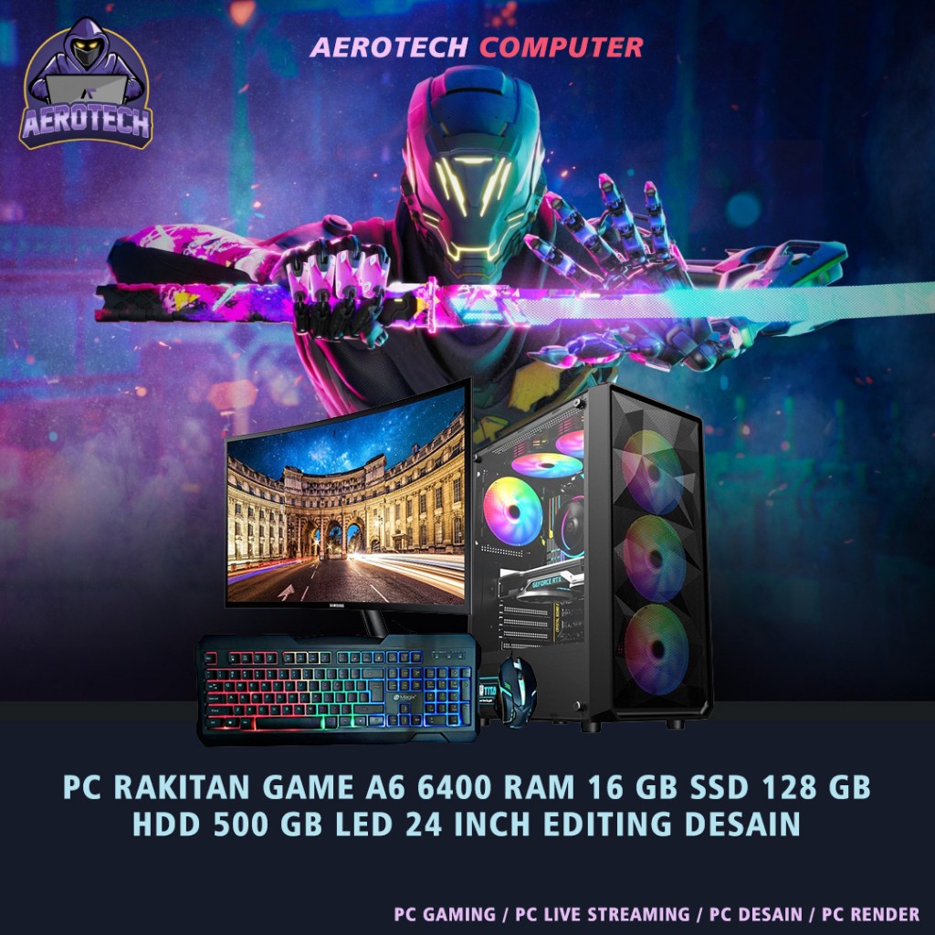 PC RAKITAN GAME AMD A6 6400 RAM 16 GB SSD 120 GB HDD 500 GB LED 24 INCH SIAP PAKAI FULL APLIKASI